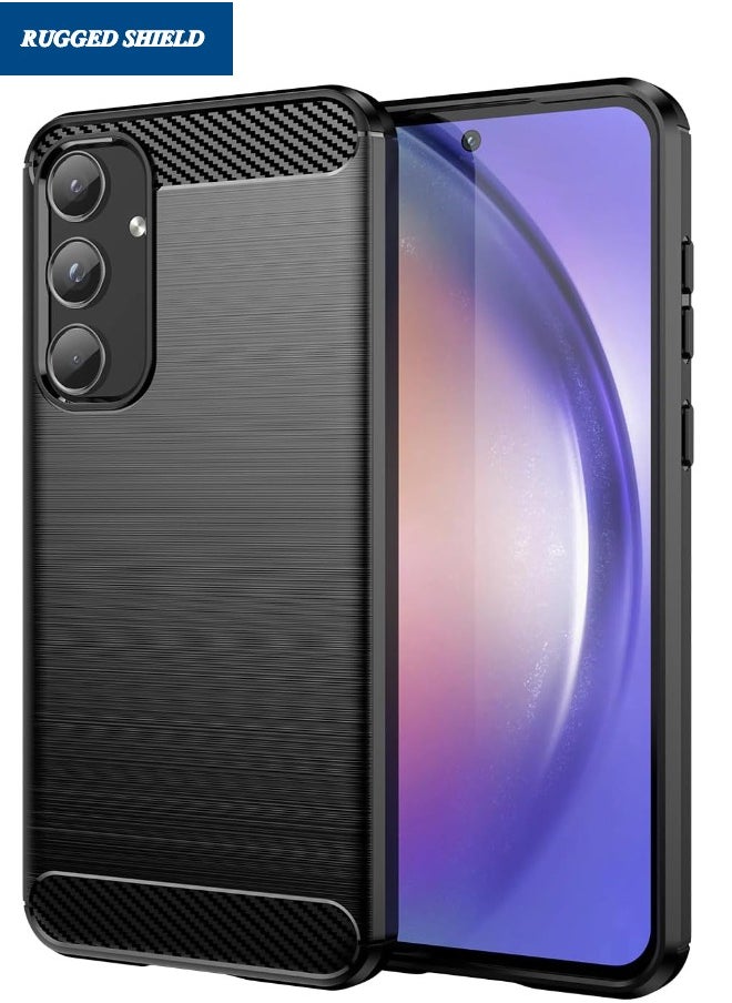 RUGGED SHIELD - Samsung Galaxy A-55 Case, Galaxy A-55 Cover with Brushed Carbon Fiber Texture, Flexible TPU Shockproof Protection Bumper Phone Case, Slim Case Cover for Samsung Galaxy A-55 5G, Black - Image 1