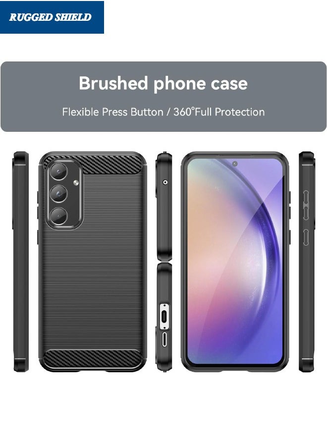 RUGGED SHIELD - Samsung Galaxy A-55 Case, Galaxy A-55 Cover with Brushed Carbon Fiber Texture, Flexible TPU Shockproof Protection Bumper Phone Case, Slim Case Cover for Samsung Galaxy A-55 5G, Black - Image 1
