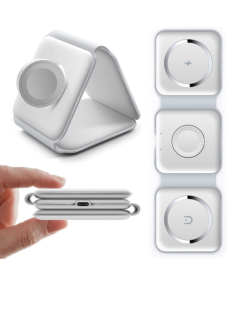 3 in 1 Wireless Charger Magnetic Foldable Charging Station Fast Wireless Charging Pad  White - Image 1