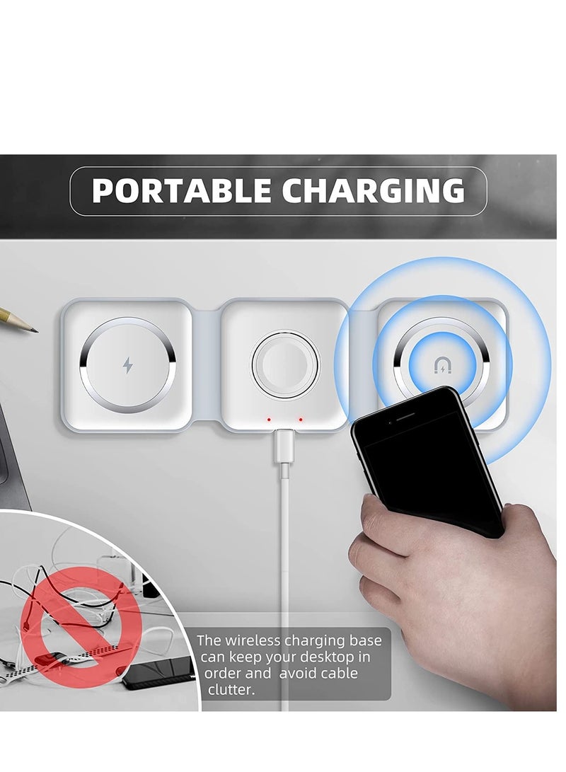 3 in 1 Wireless Charger Magnetic Foldable Charging Station Fast Wireless Charging Pad  White - Image 4