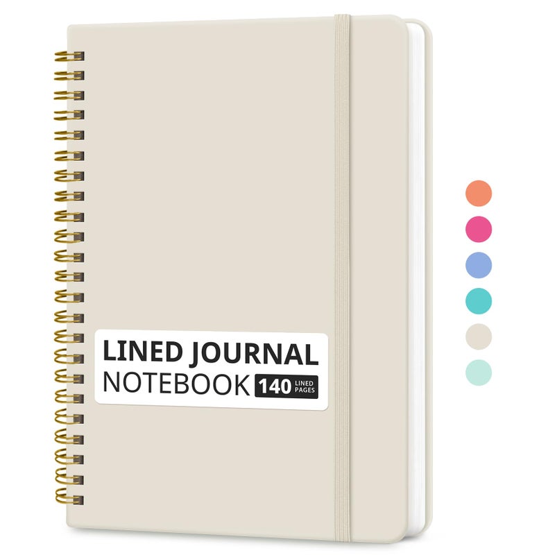 Taja Lined Spiral Journal Notebook for Women & Men, 140 Pages, College Ruled Hardcover Notebook for Work & Note Taking, Journals for Writing, A5(5.7" x 7.9") â€“ Beige - Image 1