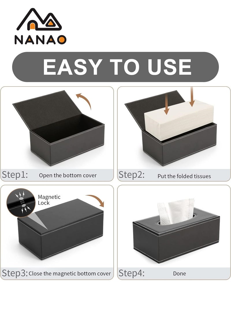 NANAO Tissue Box Cover, PU Leather Tissue Box Holder Rectangular Kleenex Box Covers for Home/Office/Car Decoration Black - Image 5