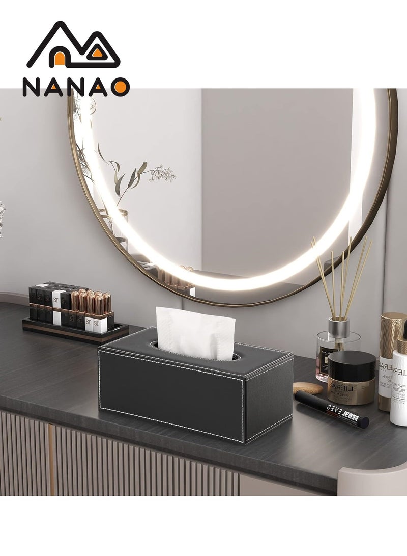 NANAO Tissue Box Cover, PU Leather Tissue Box Holder Rectangular Kleenex Box Covers for Home/Office/Car Decoration Black - Image 2