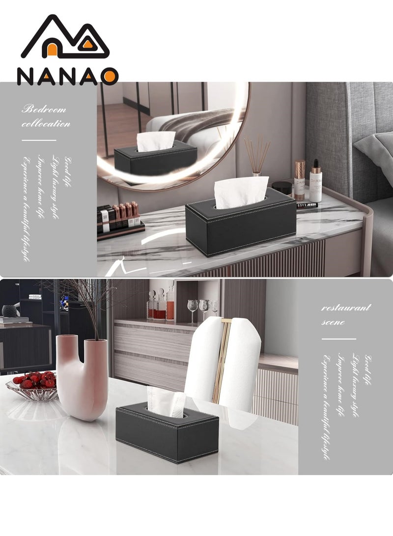 NANAO Tissue Box Cover, PU Leather Tissue Box Holder Rectangular Kleenex Box Covers for Home/Office/Car Decoration Black - Image 3