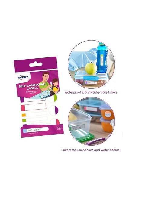 Self Laminating Labels, waterproof name labels, lunchbox labels, water bottle labels, school labels, 86 x 17 mm, 24 Labels Per Pack, Neon Colours