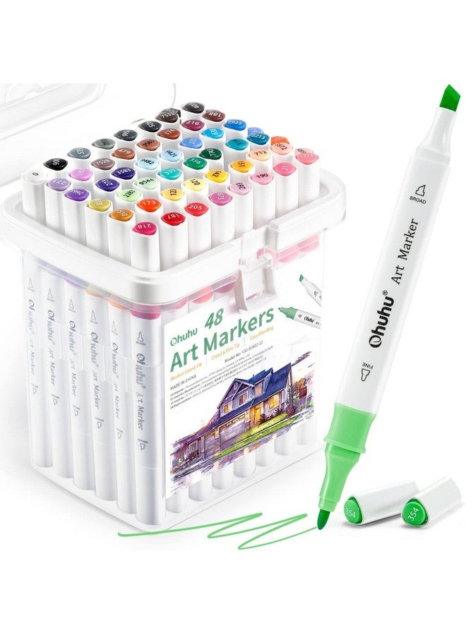 Ohuhu 48 Colours Markers Set For Architectural Design Double Tipped, Chisel & Fine Alcohol-Based Art Marker For Artists Architects Great Value Pack For Students' Art Class -Multicolor - Image 1