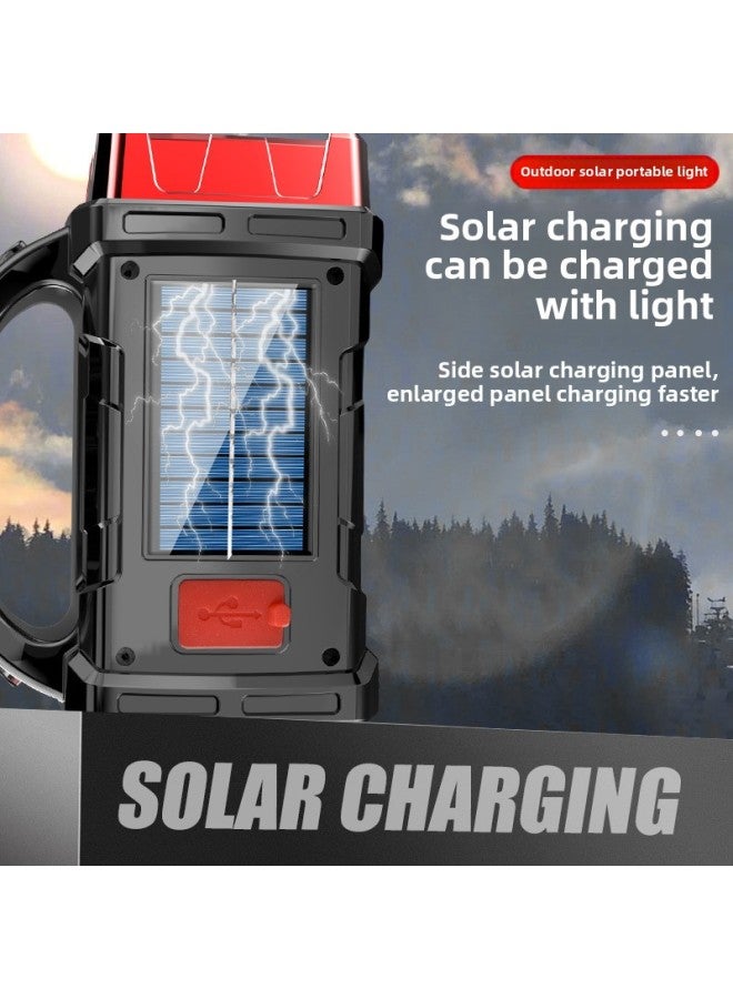 Solar LED Multifunctional Portable Lamp USB Dual Light Source Outdoor Searchlight Camping Lamp Strong Flashlight-Product Specifications:1678 Red Large  - Image 4