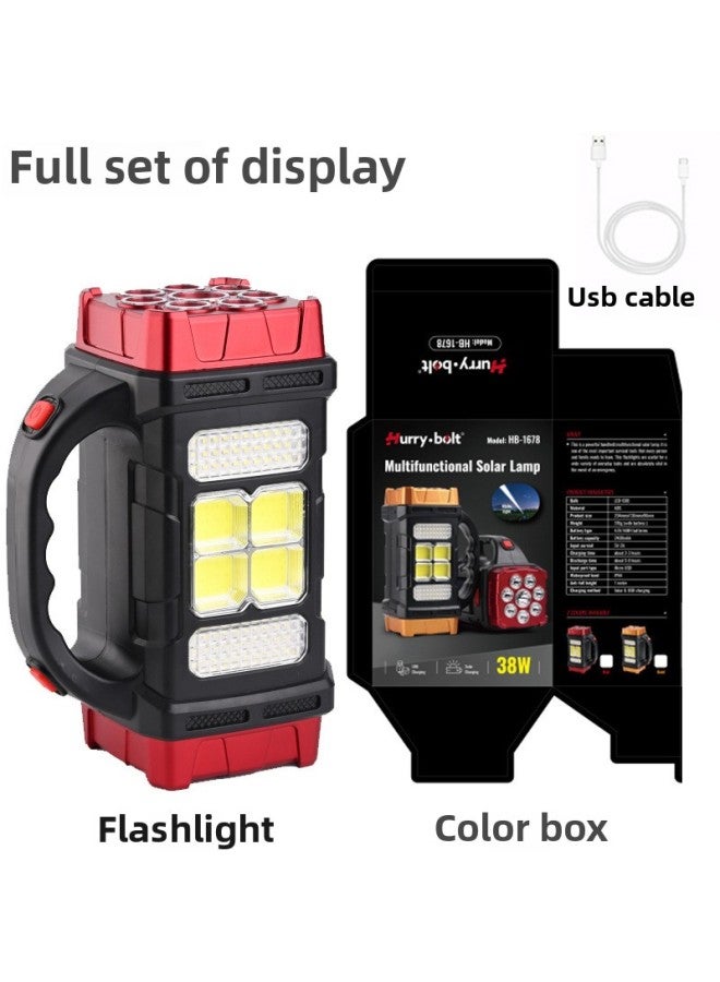 Solar LED Multifunctional Portable Lamp USB Dual Light Source Outdoor Searchlight Camping Lamp Strong Flashlight-Product Specifications:1678 Red Large  - Image 2