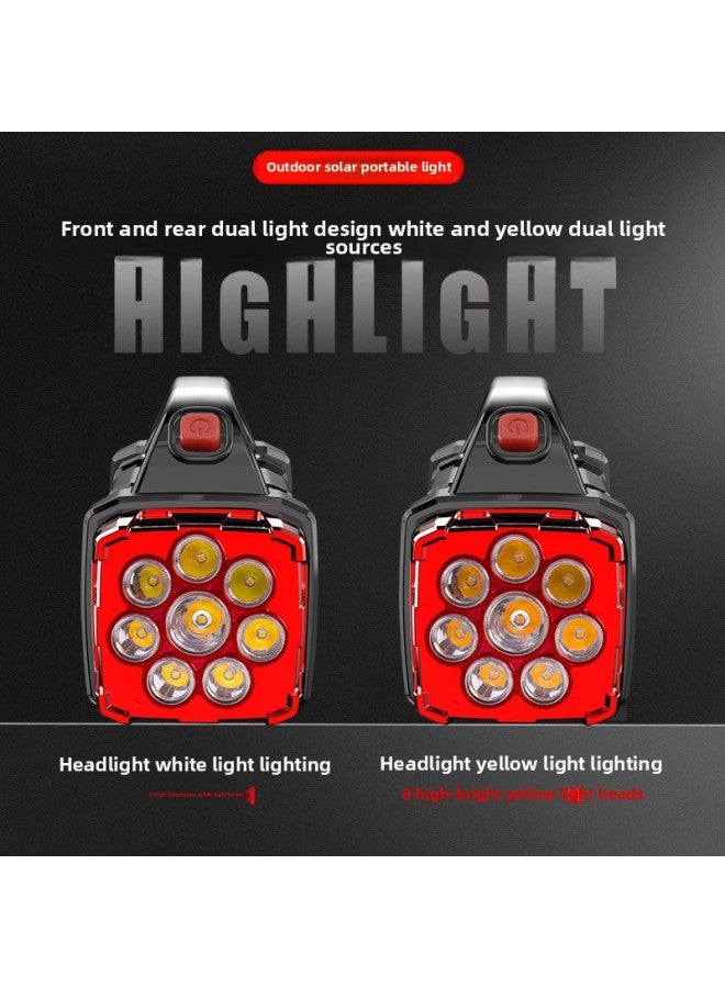 Solar LED Multifunctional Portable Lamp USB Dual Light Source Outdoor Searchlight Camping Lamp Strong Flashlight-Product Specifications:1678 Red Large  - Image 3