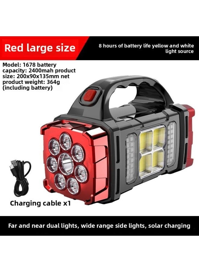 Solar LED Multifunctional Portable Lamp USB Dual Light Source Outdoor Searchlight Camping Lamp Strong Flashlight-Product Specifications:1678 Red Large  - Image 1