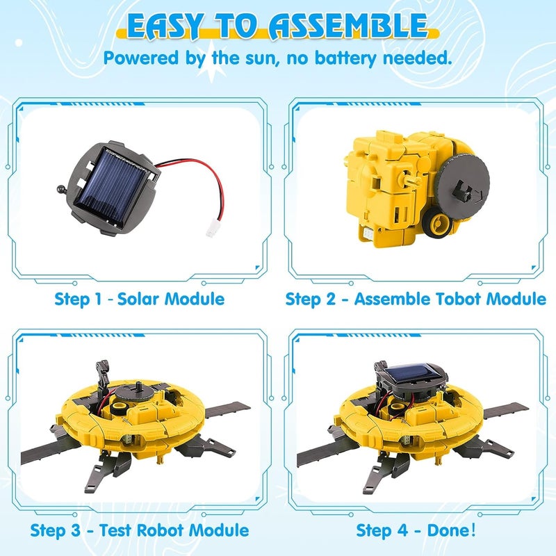 Playsheek STEM Projects for Kids Ages 8-12 Solar Robot Kit 6-in-1 Space Toys for 10-Year-Old Boy Girl Gift Toys Science Kits Christmas Birthday Gifts for 8 9 10 11 12 Year Old, Yellow - Image 4