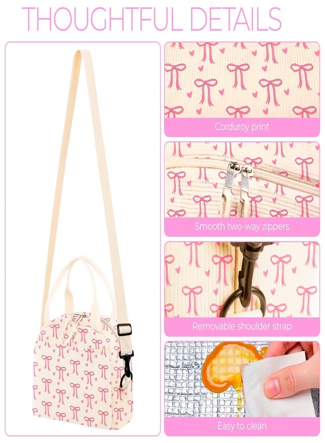 WOBAGMEN Lunch Box for Women,Lunch Bag Cute Corduroy Insulated Lunch Box With Shoulder Strap for Adult Womens for Work Picnic (pink bow heart) - Image 5