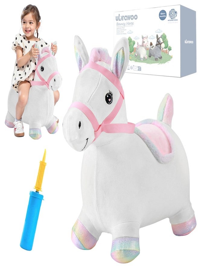 UBRAVOO Hopper Toy 2 Year Old Boy, Toddler Plush Bounce Animals, Ride on Bouncing Plush Inflatable Horse, Outdoor Indoor Hopping Horse Bouncer, Birthday Gifts for 18m -5 Years Old Kid (White) - Image 1
