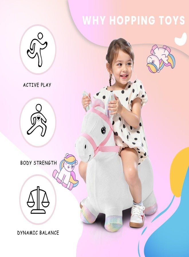 UBRAVOO Hopper Toy 2 Year Old Boy, Toddler Plush Bounce Animals, Ride on Bouncing Plush Inflatable Horse, Outdoor Indoor Hopping Horse Bouncer, Birthday Gifts for 18m -5 Years Old Kid (White) - Image 3