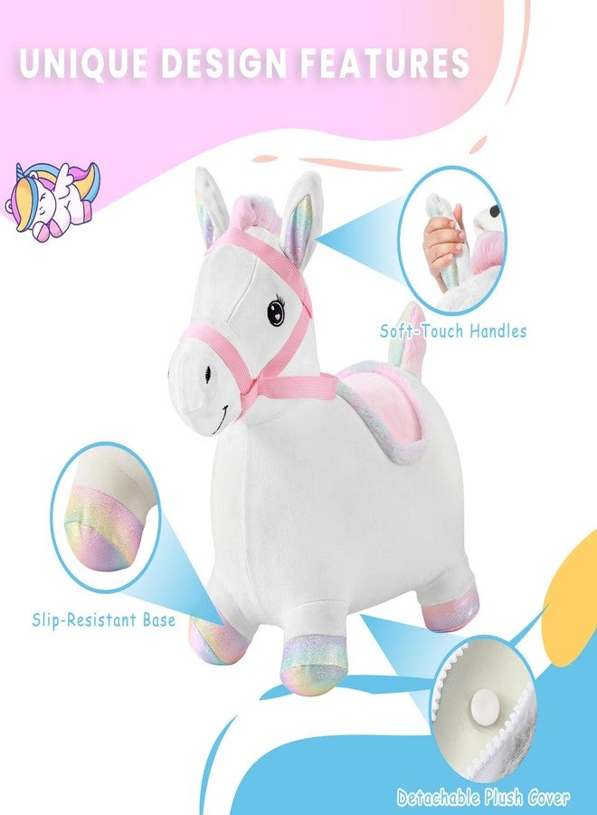 UBRAVOO Hopper Toy 2 Year Old Boy, Toddler Plush Bounce Animals, Ride on Bouncing Plush Inflatable Horse, Outdoor Indoor Hopping Horse Bouncer, Birthday Gifts for 18m -5 Years Old Kid (White) - Image 5