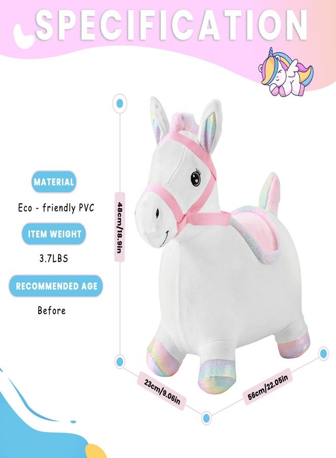 UBRAVOO Hopper Toy 2 Year Old Boy, Toddler Plush Bounce Animals, Ride on Bouncing Plush Inflatable Horse, Outdoor Indoor Hopping Horse Bouncer, Birthday Gifts for 18m -5 Years Old Kid (White) - Image 4