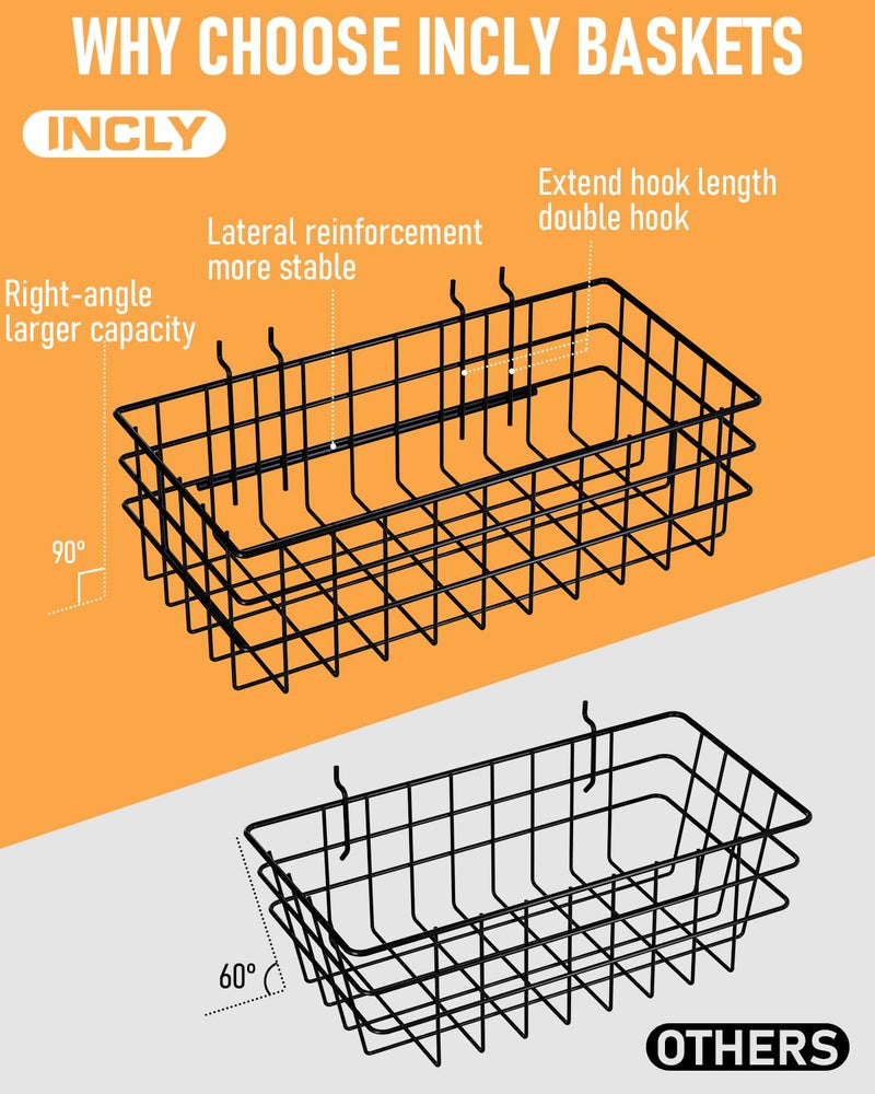 INCLY مجموعة سلال بيغ بورد من INCLY 4 عبوات، 4 أحجام مربعة، سلة معدنية سوداء لتنظيم الأدوات على أي بيغ بورد، ملحقات بيغ بورد لتخزين الجدار في ورشة العمل أو المرآب - Image 2