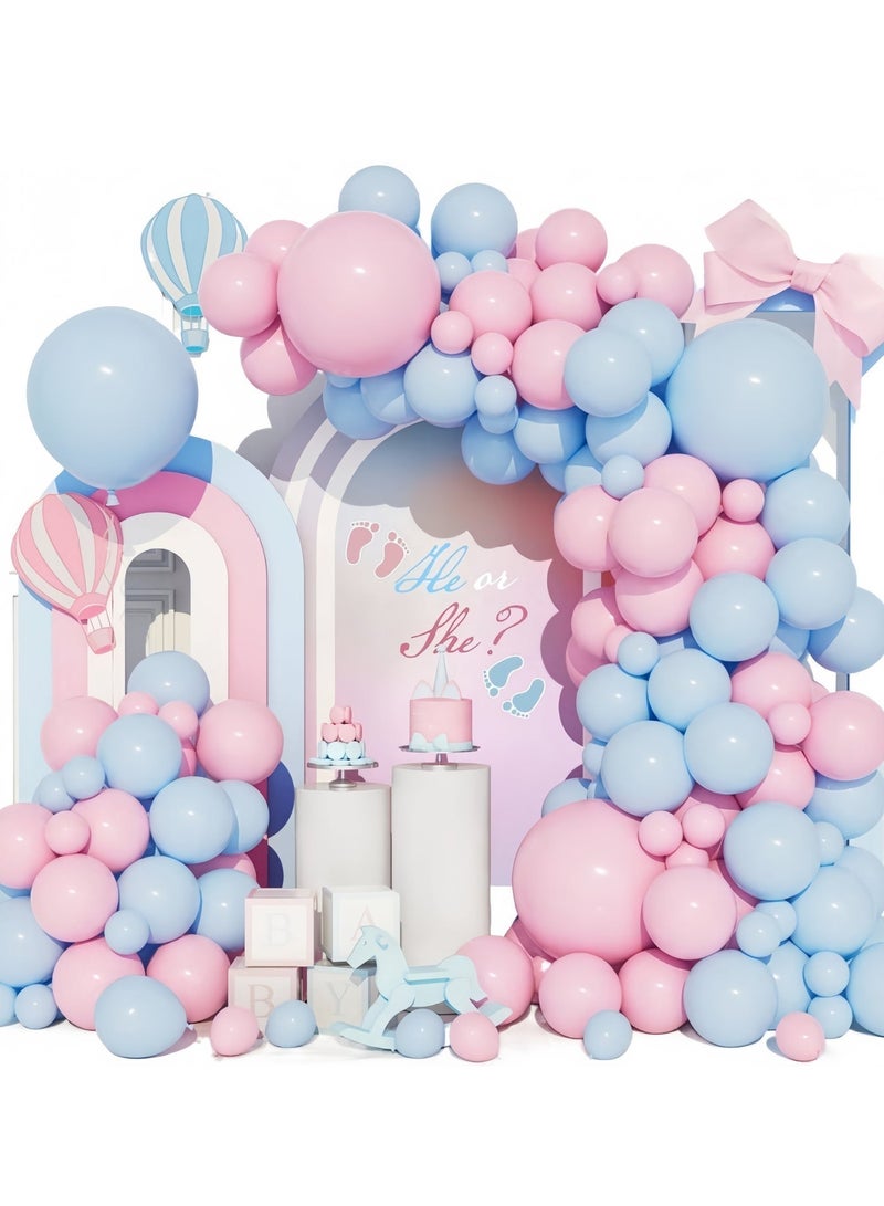 طقم قوس بالونات وردي وأزرق مكون من 123 قطعة - بالونات لاتكس وردية وزرقاء وذهبية اللون، بالونات للكشف عن جنس المولود للأولاد والبنات، ديكورات الكشف عن جنس المولود، ديكورات حفلات استقبال المولود (يتضمن مضخة بالونات) - Image 5