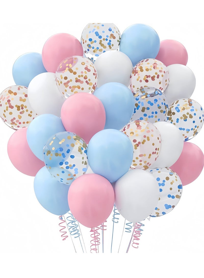 طقم قوس بالونات وردي وأزرق مكون من 123 قطعة - بالونات لاتكس وردية وزرقاء وذهبية اللون، بالونات للكشف عن جنس المولود للأولاد والبنات، ديكورات الكشف عن جنس المولود، ديكورات حفلات استقبال المولود (يتضمن مضخة بالونات) - Image 4