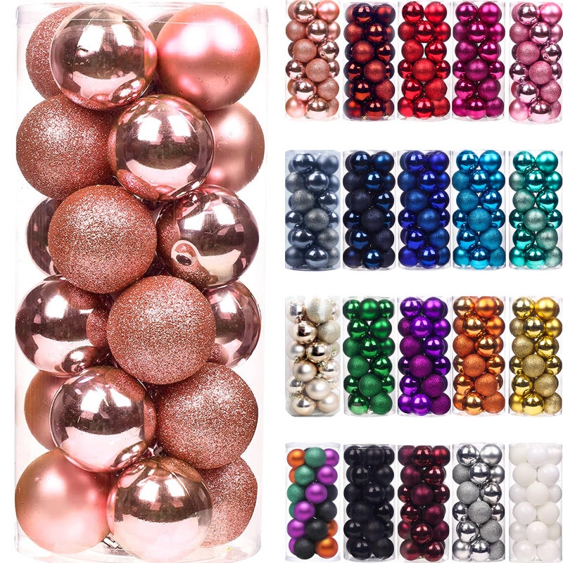 Emopeak 24Pcs Christmas Balls Ornaments for Xmas Christmas Tree - Shatterproof Christmas Tree Decorations Hanging Ball for Holiday Wedding Party Decoration (Rose Gold  1.57""-4.2CM) - Image 1