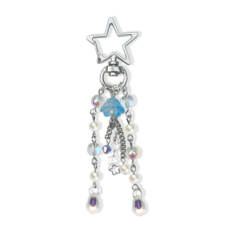 Jellyfish Keychain 3.5 Inches Handmade Light Blue - Glass Bead & Metal Charm Decorative Keychain for Women Girls Car Bags - Image 1