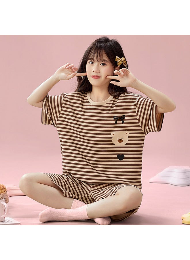 Girls' Pajamas Summer  New Style Kidsren's Pure Cotton Short-sleeved Thin Style Medium And Large Kidsren's Summer Style Girls' Home Wear Set