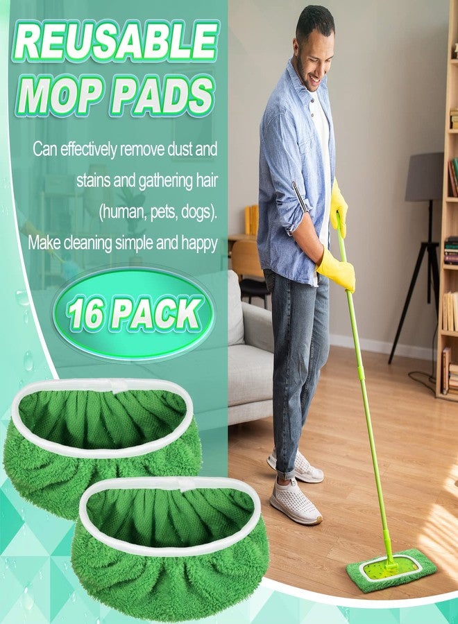 Nuogo 16 Packs Reusable Mop Pads Floor Sweeper Mopping Refills Household Cleaning Tools Wet Mopping Cloths for Wet and Dry Use, Compatible with Swiffer Sweeper Mops, Mop is Not Included (Green) - Image 4