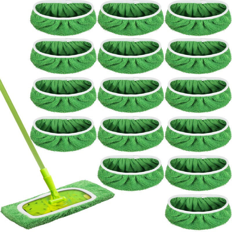 Nuogo 16 Packs Reusable Mop Pads Floor Sweeper Mopping Refills Household Cleaning Tools Wet Mopping Cloths for Wet and Dry Use, Compatible with Swiffer Sweeper Mops, Mop is Not Included (Green) - Image 1