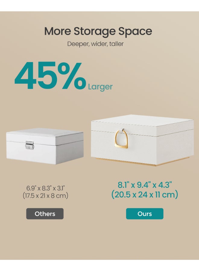 SONGMICS 2-Layer Jewellery Box, Jewellery Organiser with Handle, Removable Jewellery Tray, Jewellery Storage, Floating Effect, 20.5 x 24 x 11 cm, Gift Idea, White - Image 4