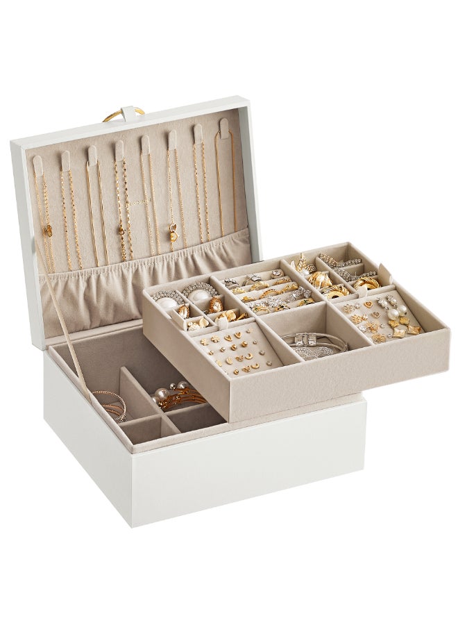 SONGMICS 2-Layer Jewellery Box, Jewellery Organiser with Handle, Removable Jewellery Tray, Jewellery Storage, Floating Effect, 20.5 x 24 x 11 cm, Gift Idea, White - Image 1