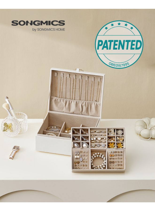 SONGMICS 2-Layer Jewellery Box, Jewellery Organiser with Handle, Removable Jewellery Tray, Jewellery Storage, Floating Effect, 20.5 x 24 x 11 cm, Gift Idea, White - Image 2