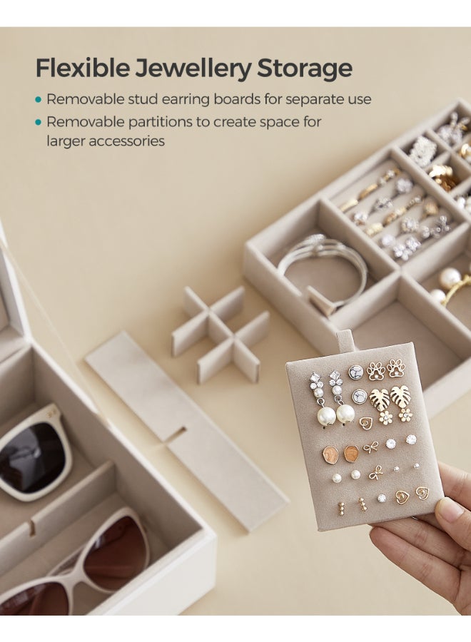 SONGMICS 2-Layer Jewellery Box, Jewellery Organiser with Handle, Removable Jewellery Tray, Jewellery Storage, Floating Effect, 20.5 x 24 x 11 cm, Gift Idea, White - Image 5