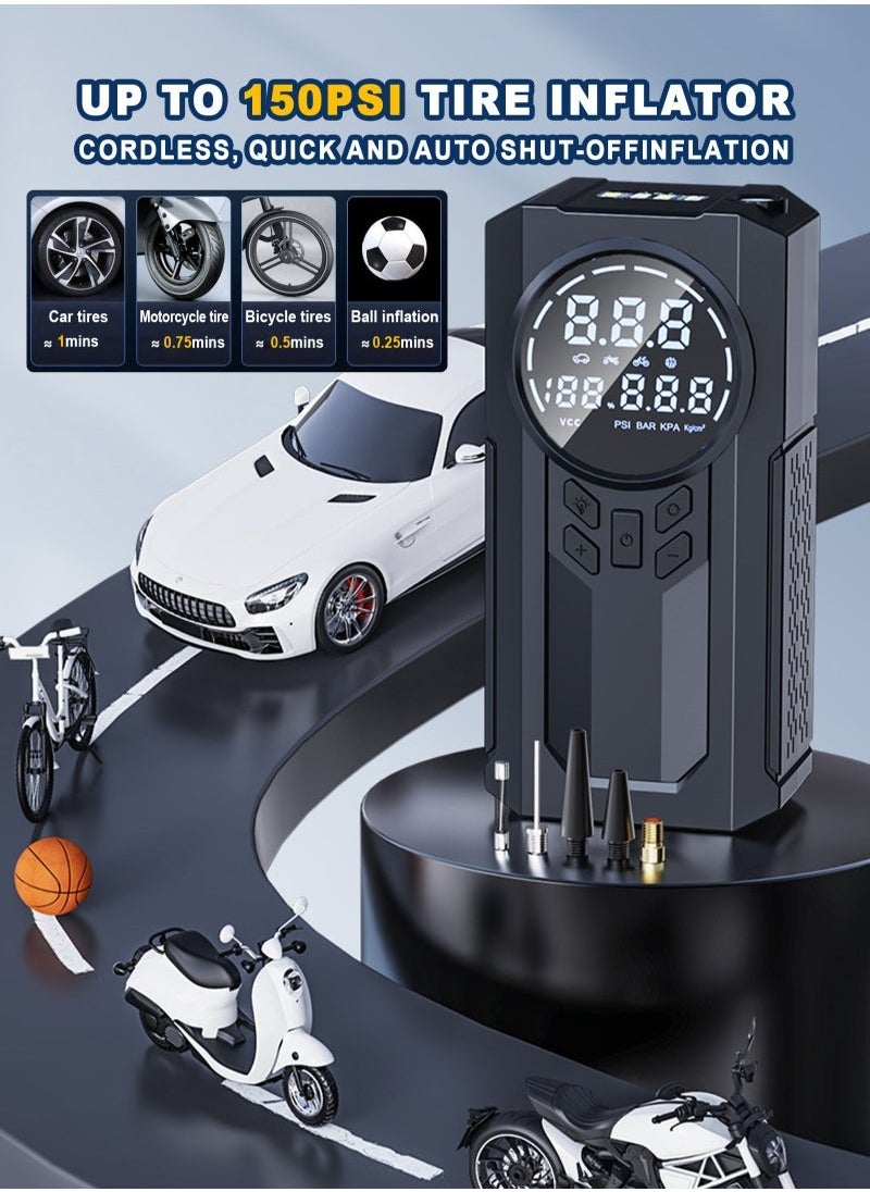 Arabest Portable Cordless Car Battery Emergency Starter, Tire Air Pump, Air Compressor To Easily Inflate Tires, LED Display, With Flashlight, Mobile Power Supply, Large Capacity Storage  - Image 2