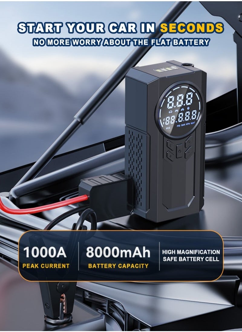 Arabest Portable Cordless Car Battery Emergency Starter, Tire Air Pump, Air Compressor To Easily Inflate Tires, LED Display, With Flashlight, Mobile Power Supply, Large Capacity Storage  - Image 3
