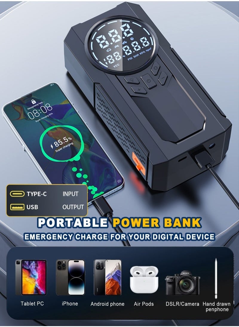 Arabest Portable Cordless Car Battery Emergency Starter, Tire Air Pump, Air Compressor To Easily Inflate Tires, LED Display, With Flashlight, Mobile Power Supply, Large Capacity Storage  - Image 4