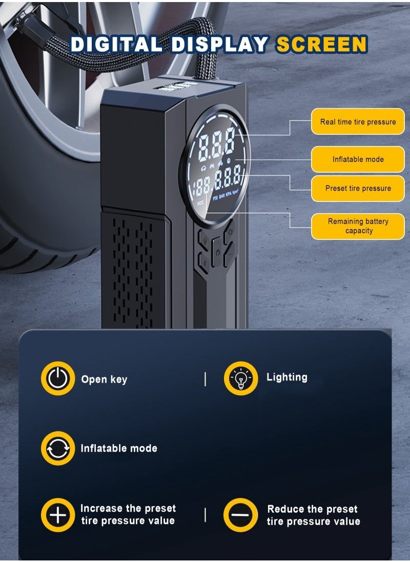 Portable Cordless Car Battery Emergency Starter, Tire Air Pump, Air Compressor To Easily Inflate Tires, LED Display, With Flashlight, Mobile Power Supply, Large Capacity Storage