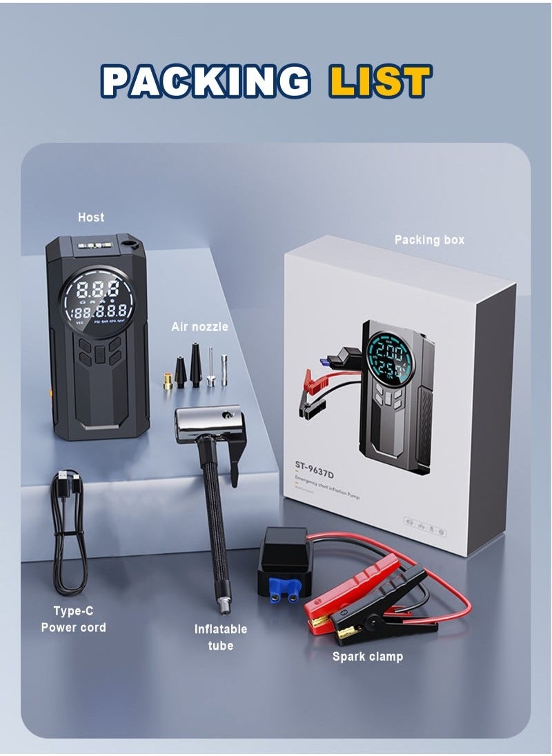 Portable Cordless Car Battery Emergency Starter, Tire Air Pump, Air Compressor To Easily Inflate Tires, LED Display, With Flashlight, Mobile Power Supply, Large Capacity Storage