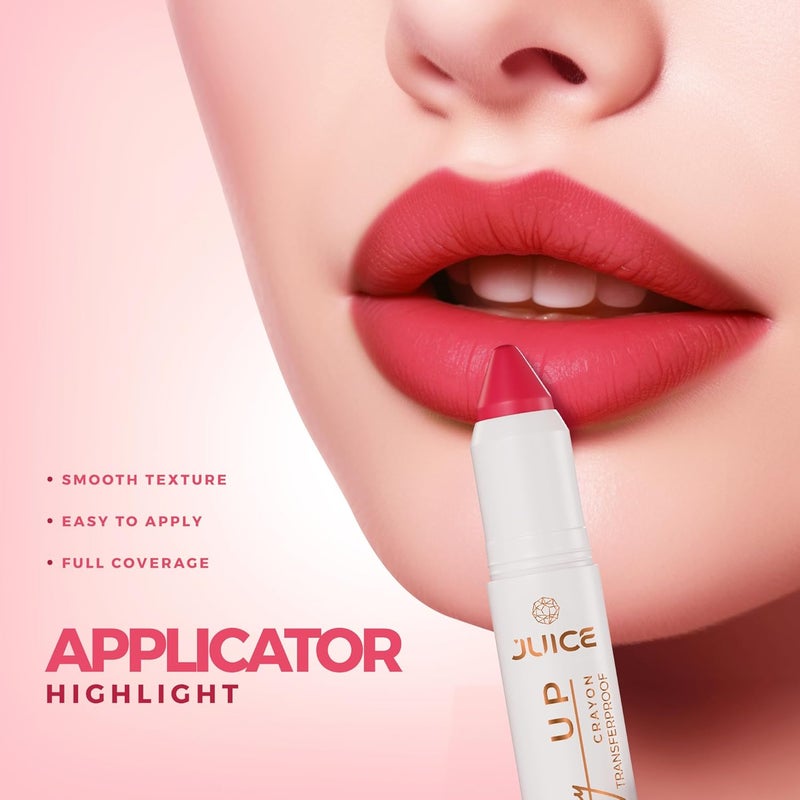 JUICE Play Up Lip CrayonPlay long games with transferproof rich color 3pc Combo SetBarely ThereMCR01 Flame OnMCR10 Vino VibesMCR12