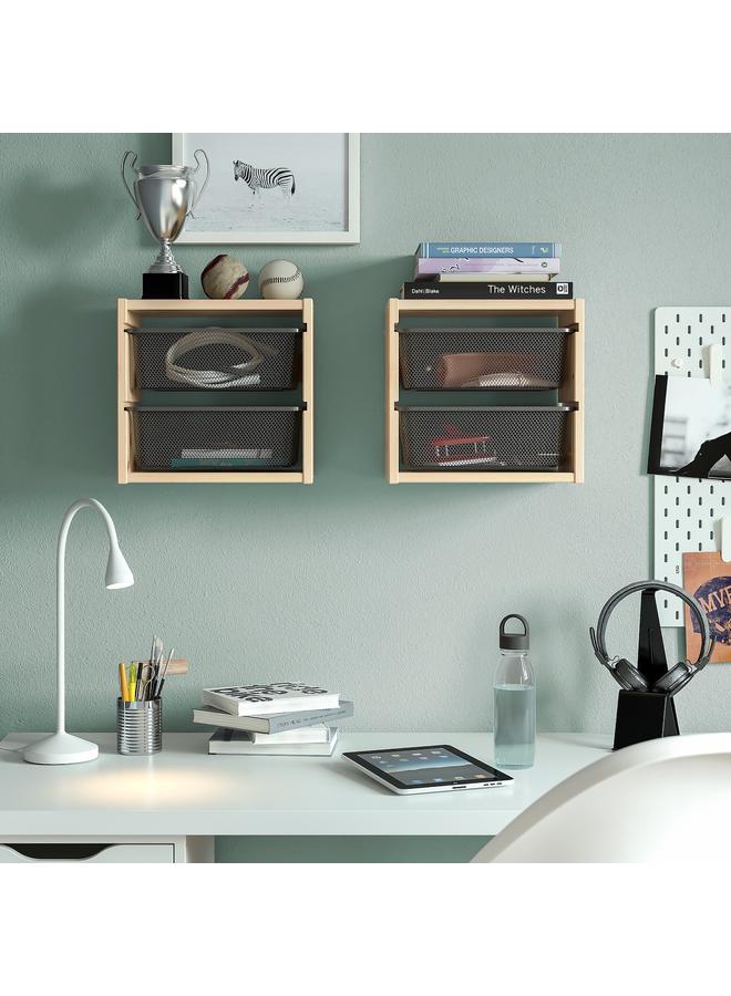 Zaboon Wall storage, light white stained pine/dark grey, 32x21x30 cm - Image 2
