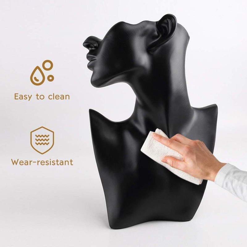 klarakoBlack Resin/Velvet Female Mannequin Head Bust Stand Model Shop Jewelry Necklace Display klarakoL+Black Resin - Image 5