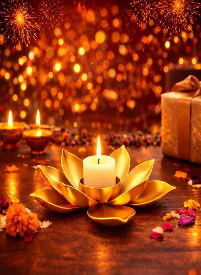 AGAAS ENTERPRISES Metal Lotus Diya/Tealight Candle Holder (Golden) | Pooja Room, Mandir & Center Table Décor | Diwali, Dhanteras, Navratri, Ganesh Chaturthi, Onam & Eid Gift - Image 1
