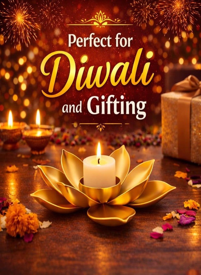 AGAAS ENTERPRISES Metal Lotus Diya/Tealight Candle Holder (Golden) | Pooja Room, Mandir & Center Table Décor | Diwali, Dhanteras, Navratri, Ganesh Chaturthi, Onam & Eid Gift - Image 3