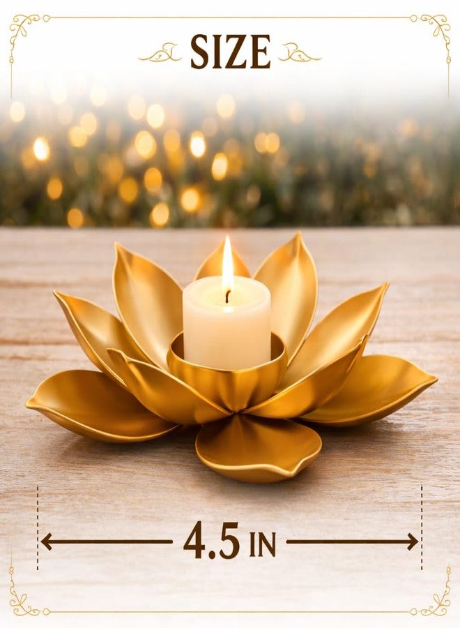 AGAAS ENTERPRISES Metal Lotus Diya/Tealight Candle Holder (Golden) | Pooja Room, Mandir & Center Table Décor | Diwali, Dhanteras, Navratri, Ganesh Chaturthi, Onam & Eid Gift - Image 5