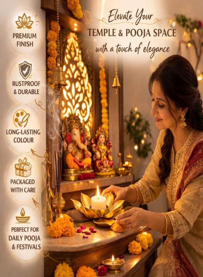 AGAAS ENTERPRISES Metal Lotus Diya/Tealight Candle Holder (Golden) | Pooja Room, Mandir & Center Table Décor | Diwali, Dhanteras, Navratri, Ganesh Chaturthi, Onam & Eid Gift - Image 4