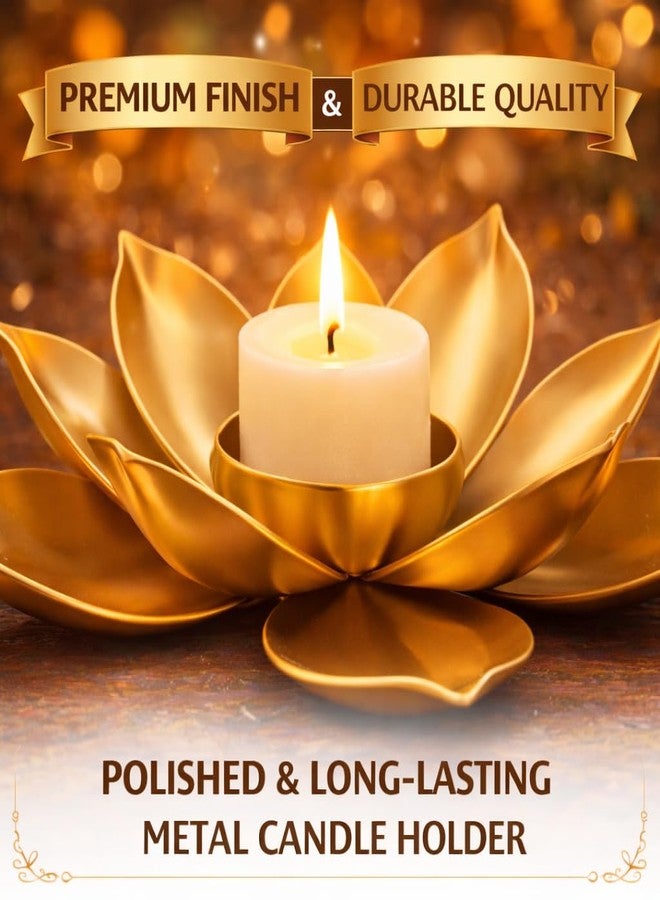 AGAAS ENTERPRISES Metal Lotus Diya/Tealight Candle Holder (Golden) | Pooja Room, Mandir & Center Table Décor | Diwali, Dhanteras, Navratri, Ganesh Chaturthi, Onam & Eid Gift - Image 2