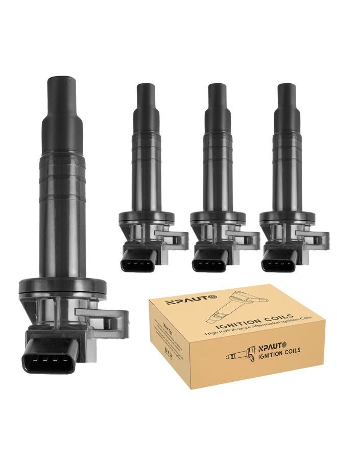 NPAUTO Ignition Coils Pack Compatible with Engine 1ZZFE L4 1.8L 2000-2008 Toyota Corolla,2000-2005 Celica GT, 2003-2008 Matrix, 2000-2005 MR2 Spyder, Pontiac Vibe, 2000-2002 Prizm, Pack of 4 - Image 1