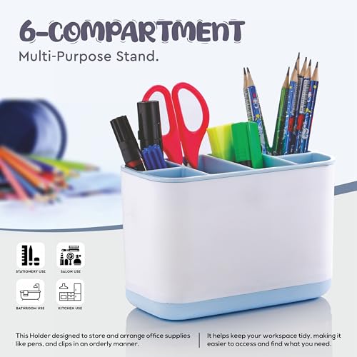 LEAWALL Plastic 6-Compartment Cutlery Holder,Toothbrush & Desk Organizer With Detachable Compartments Multi-Functional Makeup Brush Holder For Home,Office,Kitchen Accessories Items For Home (Ivory) - Image 4
