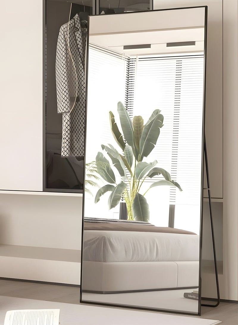 تايمي مرآة كبيرة بتصميم أنيق 160×50 سم - مرآة كاملة الطول بإطار معدني أسود وحامل خلفي - تصميمها الرائع مناسب لغرف المعيشة وغرف الملابس وغرف النوم - Image 1
