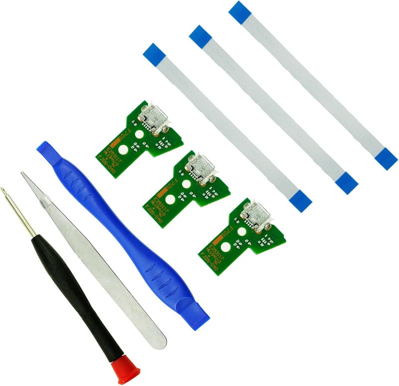 3pcs JDS-040 Replacement Charging Port for PlayStation 4 PS4 Controller,Assembly Charger Socket Board Connector Module for DualShock 4, Flex Cable, Tool Screwdriver (JDS-040) Changing environment compatible