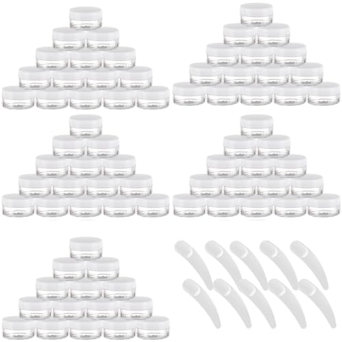 BTYMS Refillable Cosmetic Sample Jars 100 Pack 10g 035oz White Small Travel Containers with Lids 10 Mini Makeup Spatulas BPA Free - Image 1
